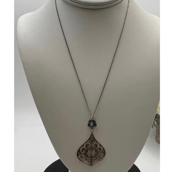 Carolyn Pollack Relios Filigree Sterling Silver Pendant Opal cabochon Necklace